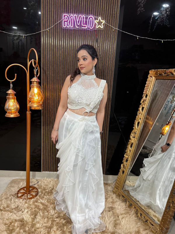 Ruffled Embellished Drape Saree Set AC09