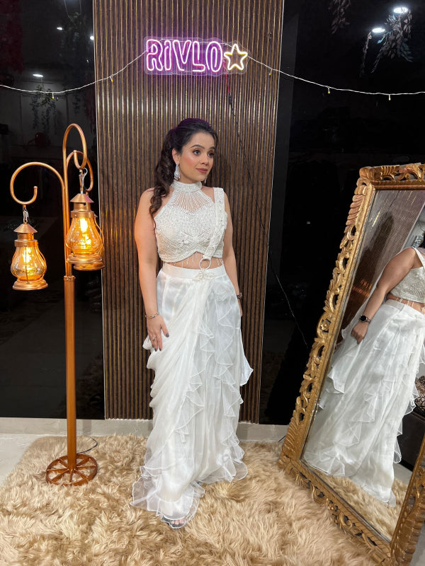 Ruffled Embellished Drape Saree Set AC09