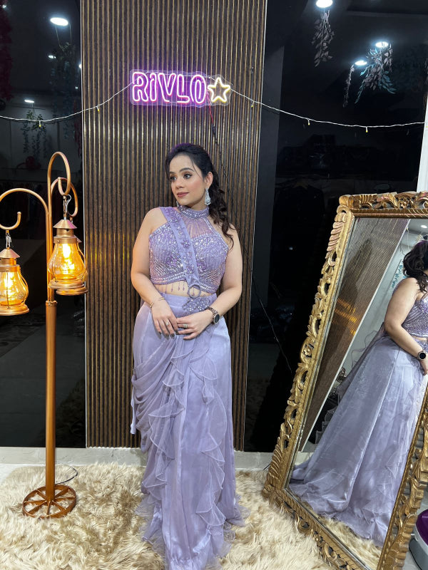 Ruffled Embellished Drape Saree Set AC09