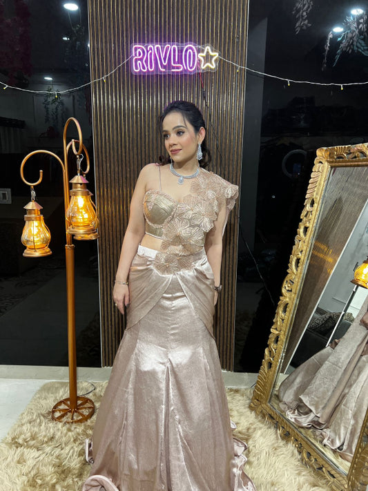 ✨ Metallic Rose Gold Mermaid Gown AC15