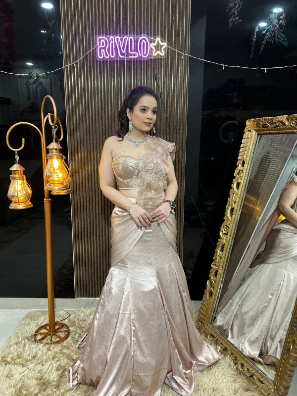 ✨ Metallic Rose Gold Mermaid Gown AC15