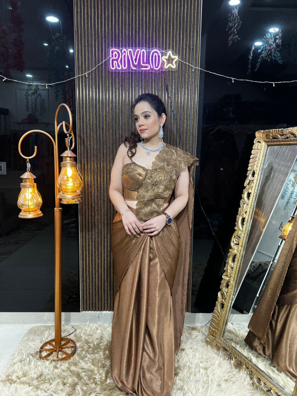 ✨ Bronze Sculpted Drape Saree  AC17