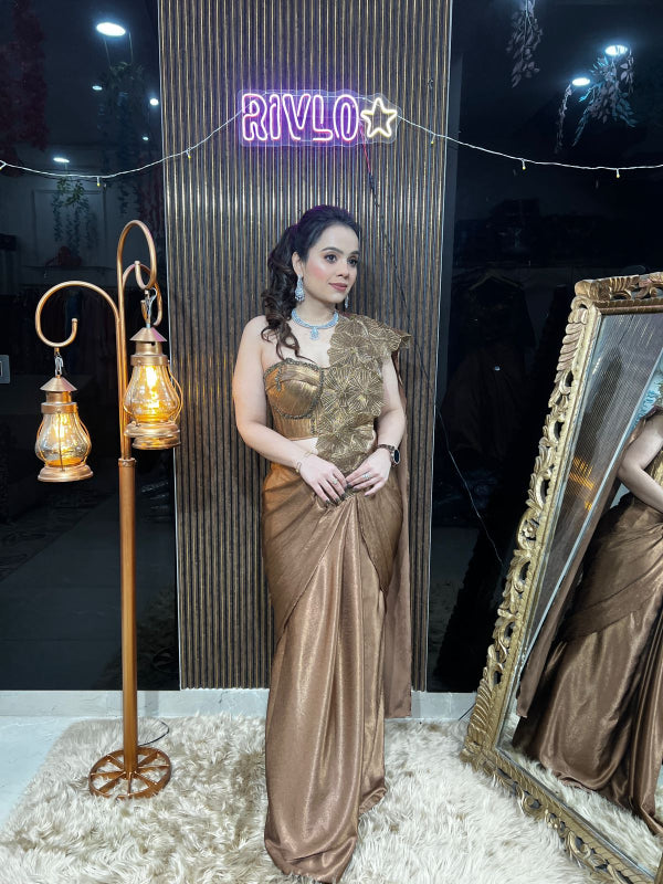 ✨ Bronze Sculpted Drape Saree  AC17