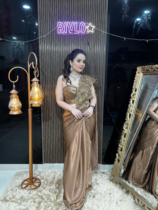 ✨ Bronze Sculpted Drape Saree  AC17