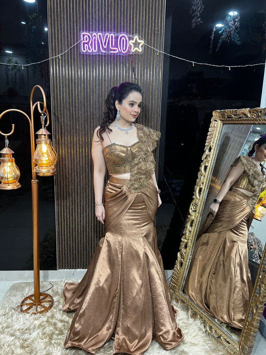 ✨ Metallic Bronze Mermaid Lehenga AC16