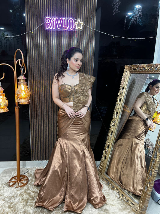 ✨ Metallic Bronze Mermaid Lehenga AC16