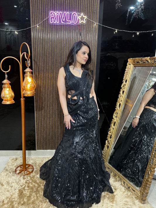 ✨ Designer Black Sequins Embellished Mermaid Lehenga Set RC422