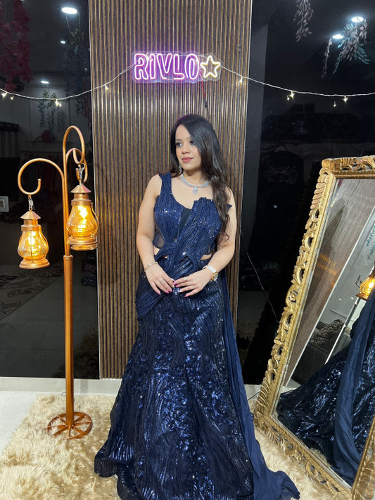 ✨ Designer Blue Sequins Embellished Mermaid Lehenga Set RC423