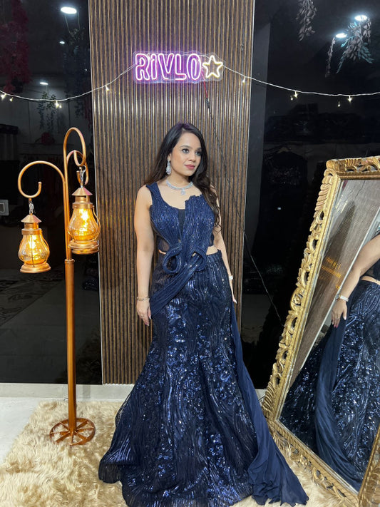 ✨ Designer Blue Sequins Embellished Mermaid Lehenga Set RC423