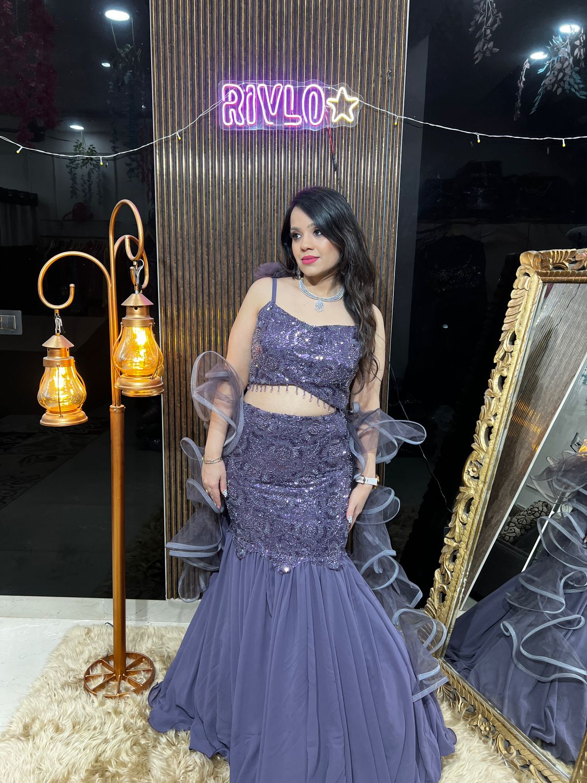 Purple Ruffle Glam Fishcut Lehenga RC431