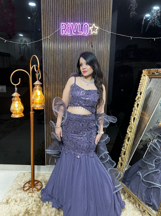 Purple Ruffle Glam Fishcut Lehenga RC431