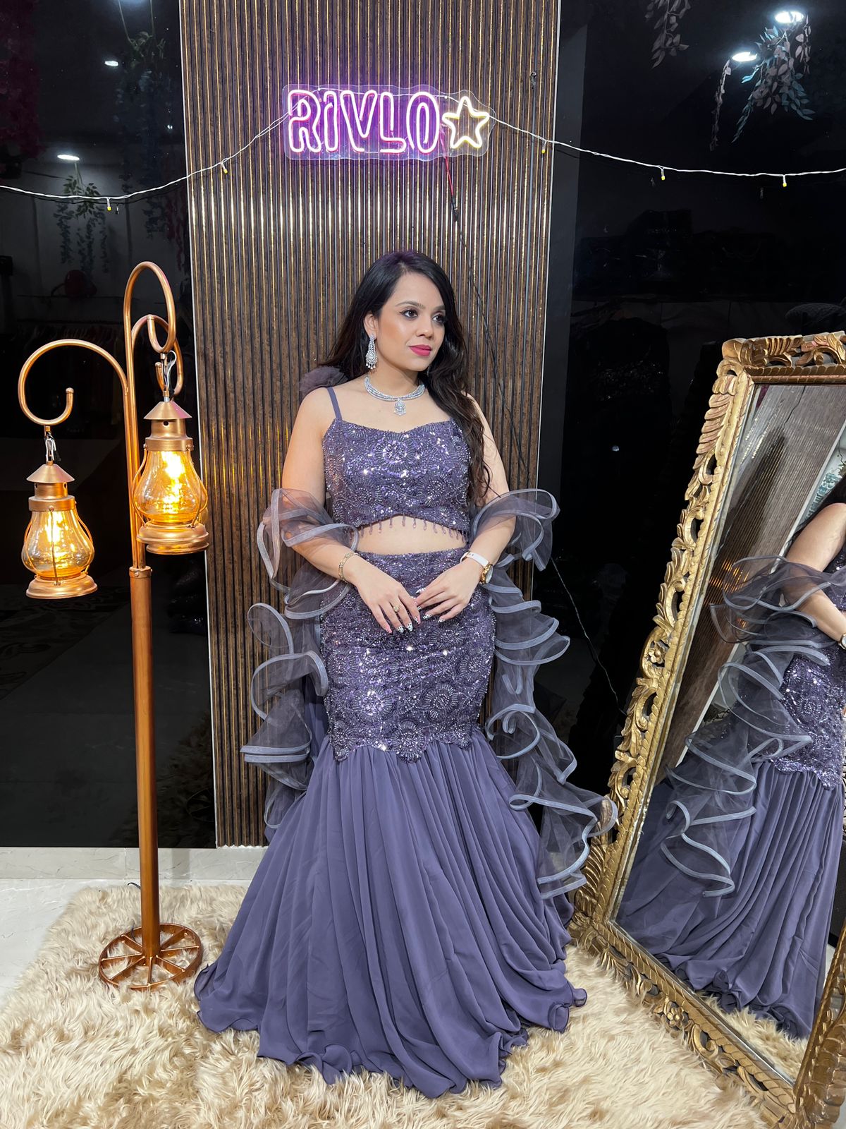 Purple Ruffle Glam Fishcut Lehenga RC431