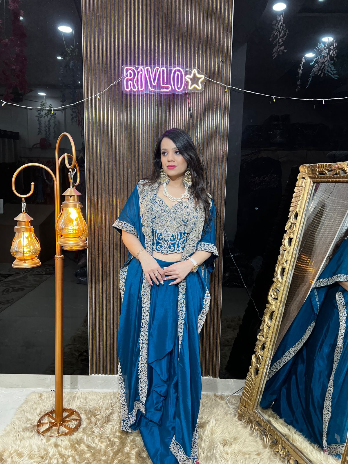 Embroidered Draped Cape Skirt Set RC433