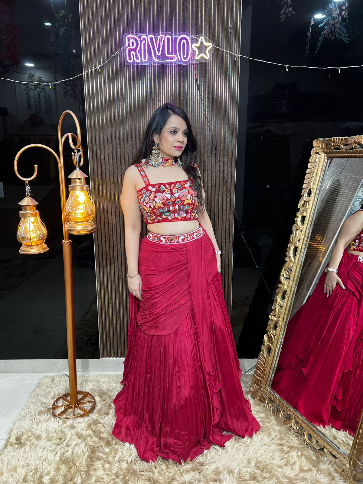 ✨ Hand-Embroidered Choli with Draped Frill Lehenga RC435