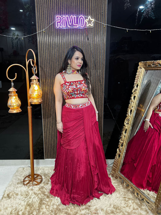 ✨ Hand-Embroidered Choli with Draped Frill Lehenga RC435