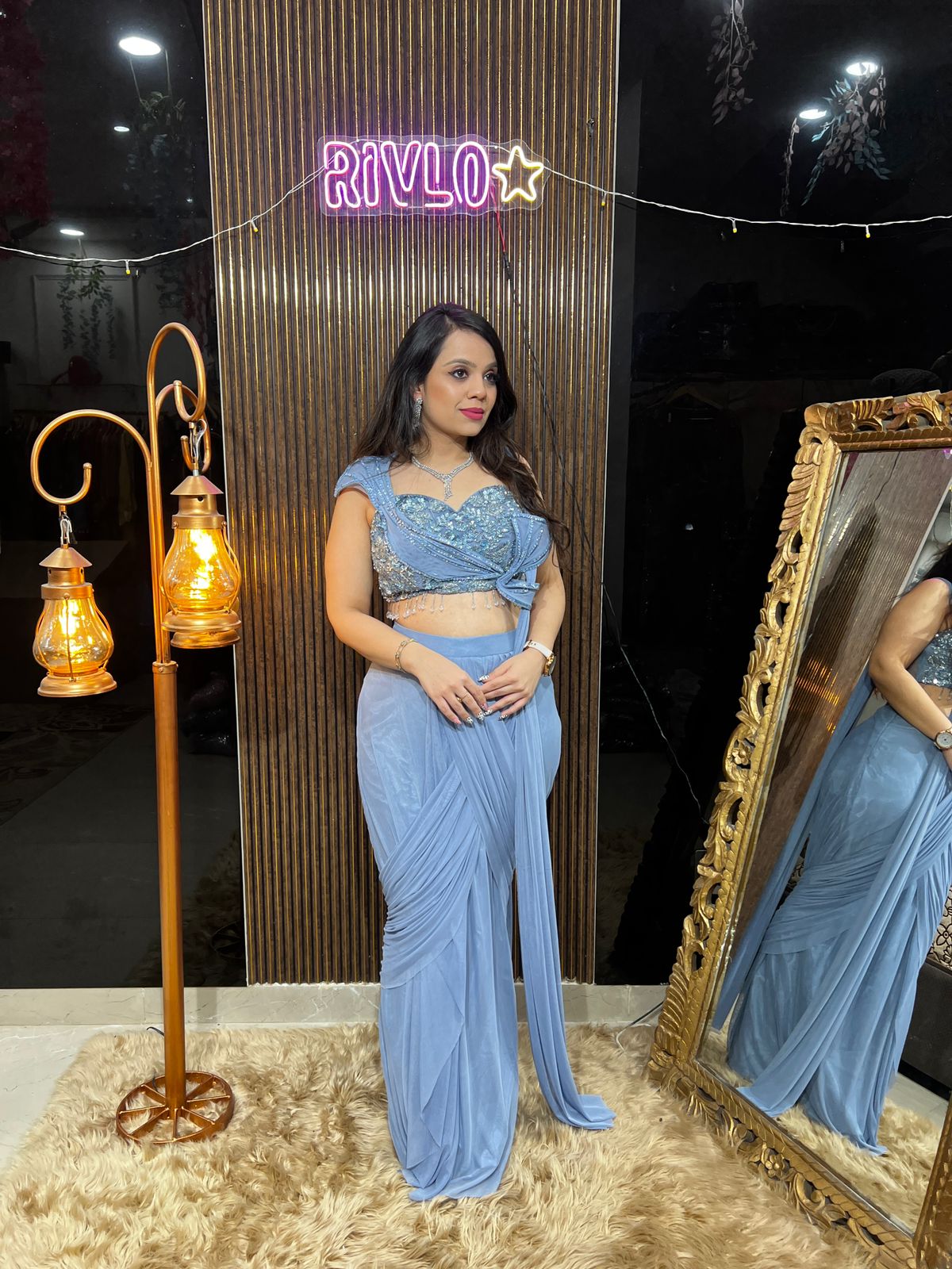 ✨ Designer Draped Saree with Heavy Handwork Blouse AC22