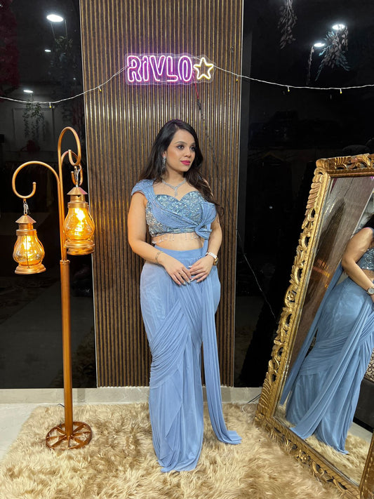 ✨ Designer Draped Saree with Heavy Handwork Blouse AC22