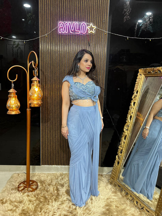 ✨ Designer Draped Saree with Heavy Handwork Blouse AC22