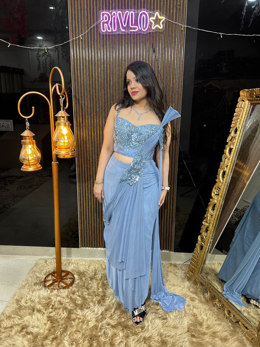 ✨ Couture Draped Saree with 3D Embellished Corset Blouse AC23