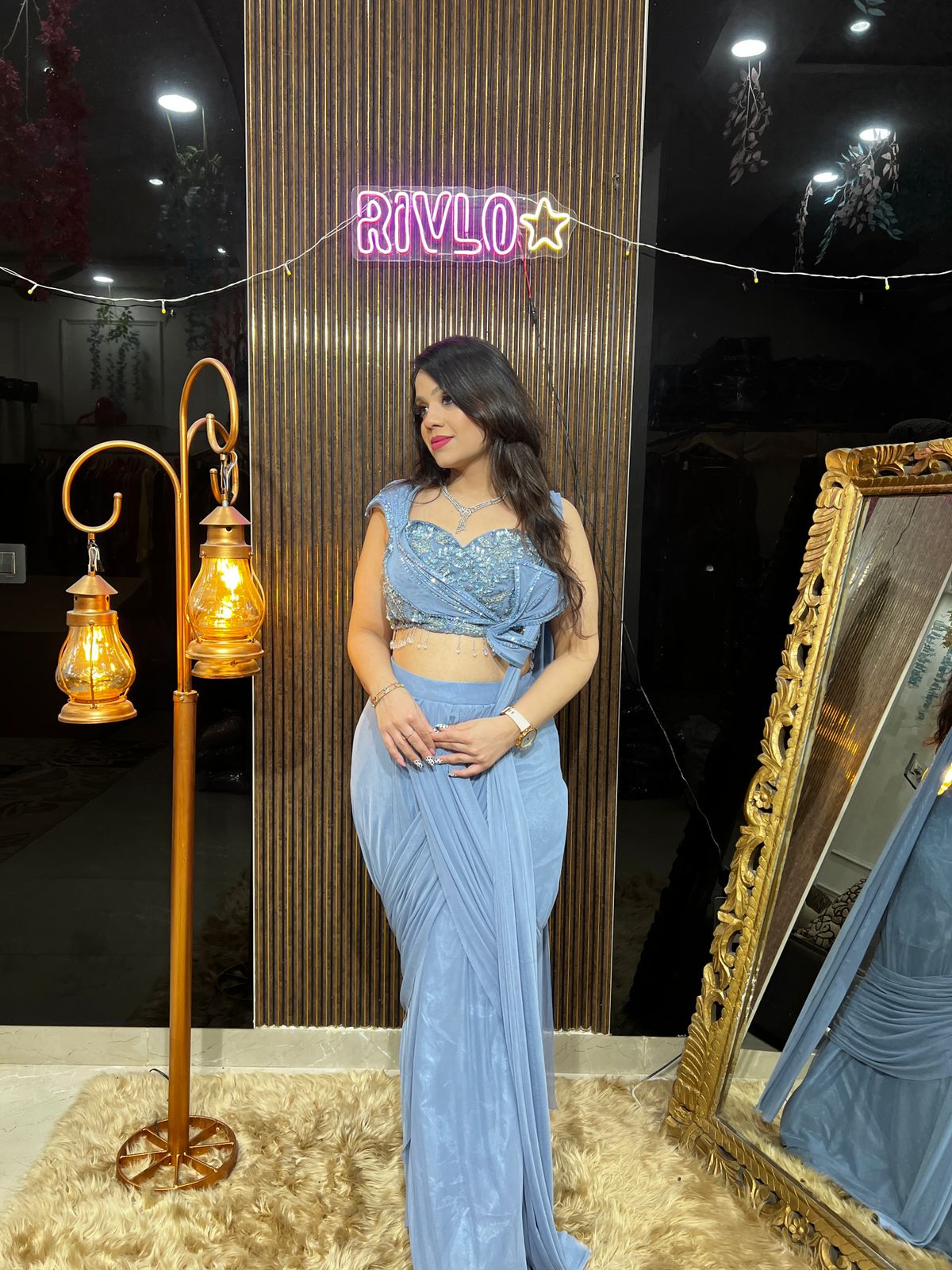 ✨ Designer Draped Saree with Heavy Handwork Blouse AC22