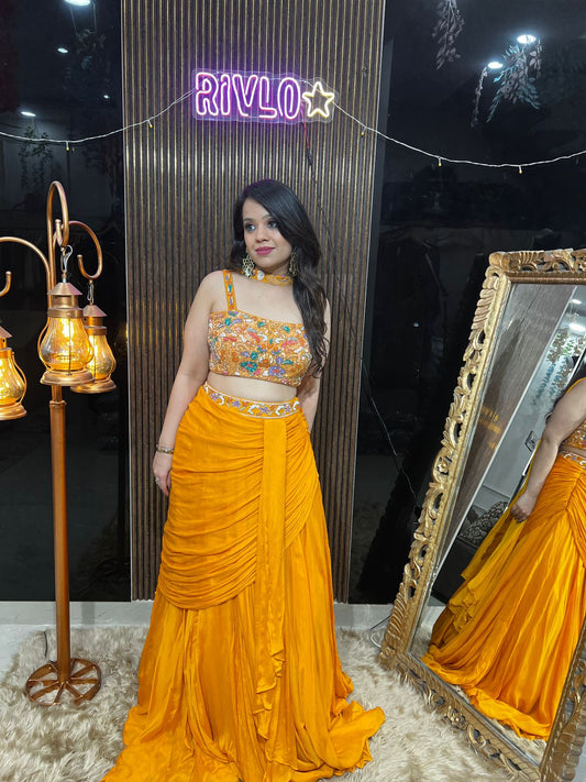 ✨ Hand-Embroidered Choli with Draped Frill Lehenga RC454
