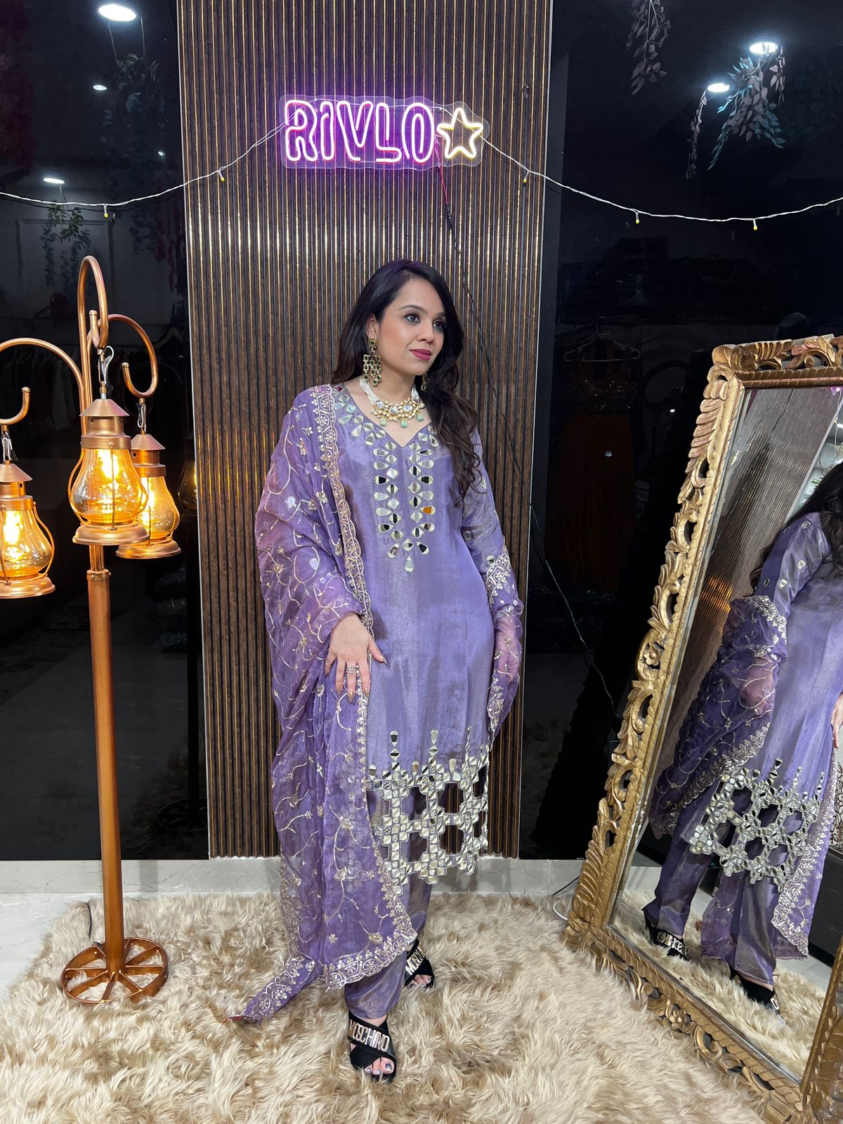 Lavender Mirror Work Kurta Set with Dupatta RC440
