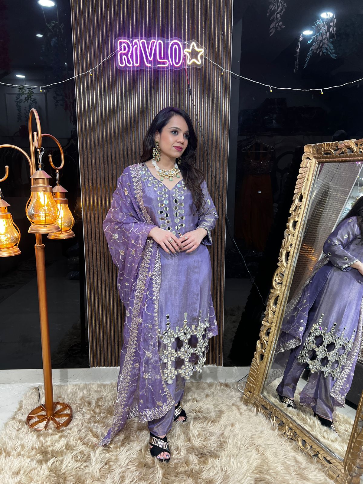 Lavender Mirror Work Kurta Set with Dupatta RC440