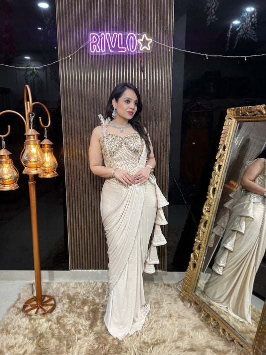 Champagne Glow Drape Saree RC453