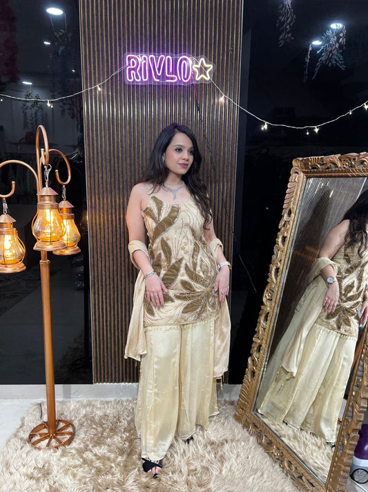 Ivory & Antique Gold Embroidered Kurta Set with Dupatta RC459