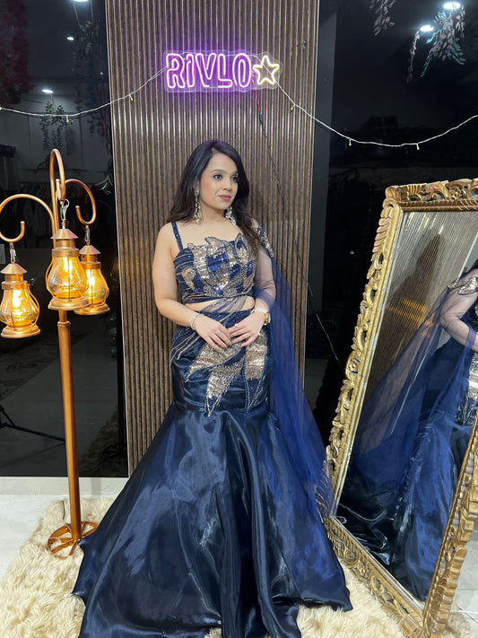 Aurum Series – Embellished Sculpted Drape Ensemble Fishcut Lehenga AC26