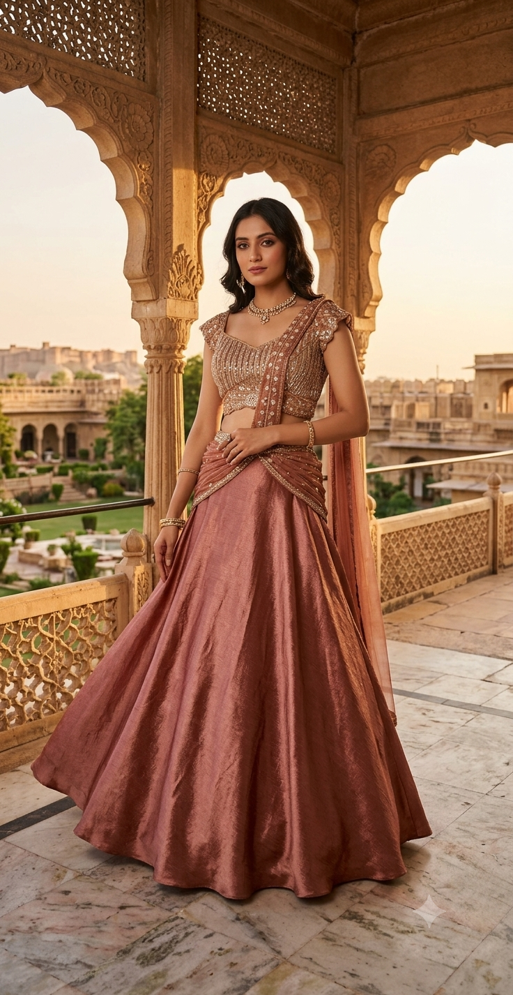 Blush champagne Drape Lehenga Set AC104