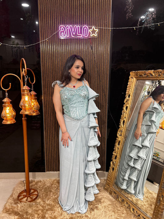 Green Shimmer Drape Saree RC452