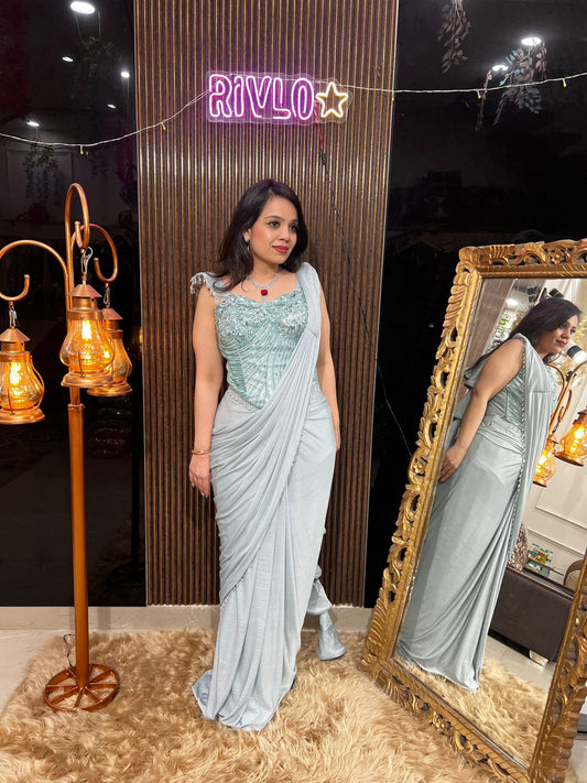 Green Shimmer Drape Saree RC452