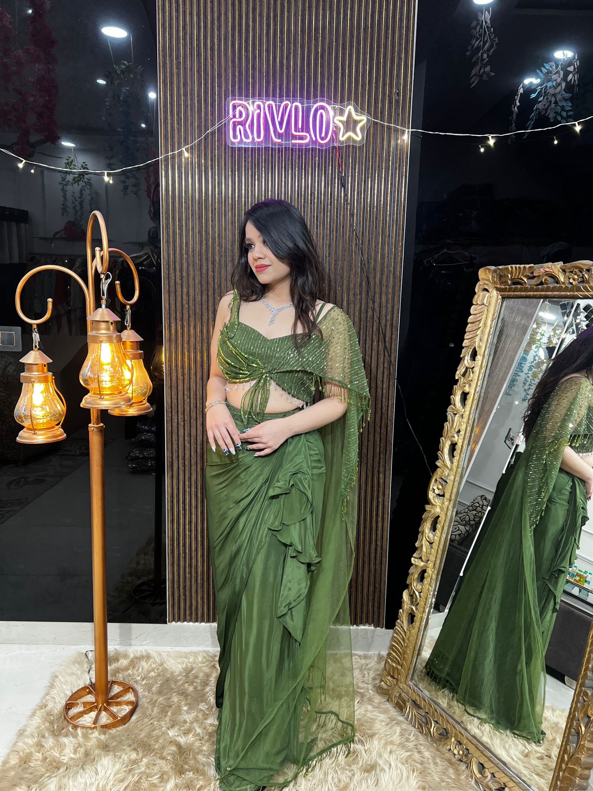 Indo-Western Draped Set with Embellished Blouse AC29