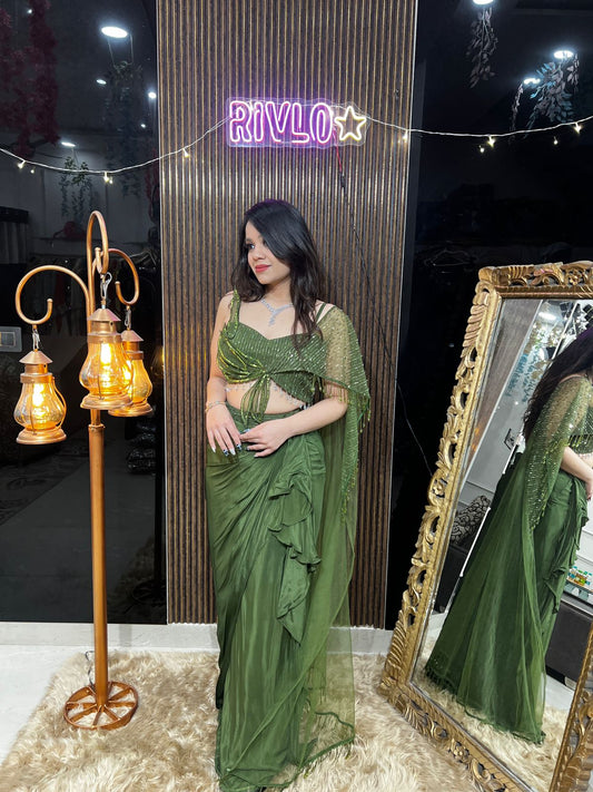 Indo-Western Draped Set with Embellished Blouse AC29