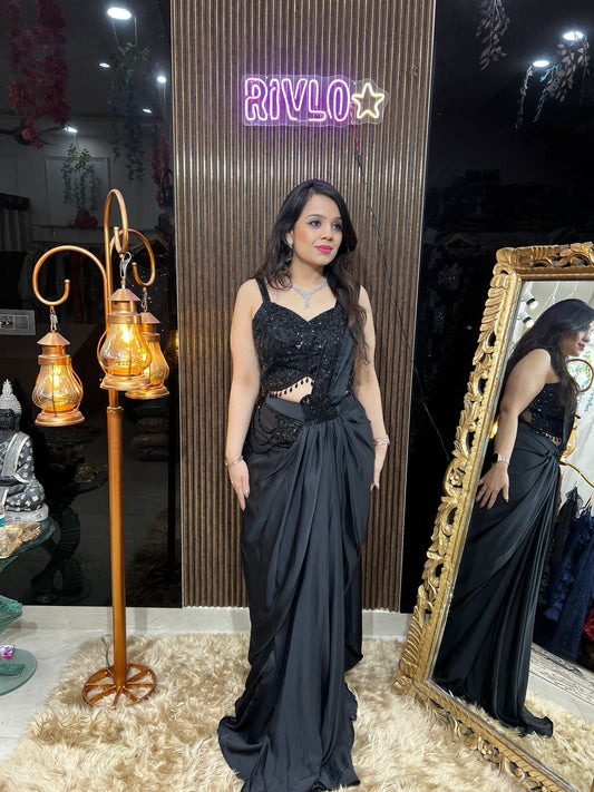 Black Embellished Drape Saree AC33