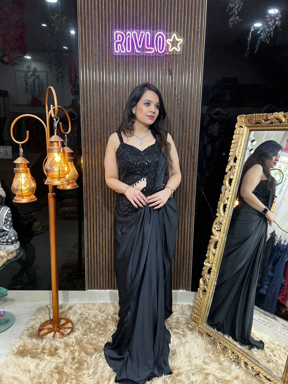 Black Embellished Drape Saree AC33