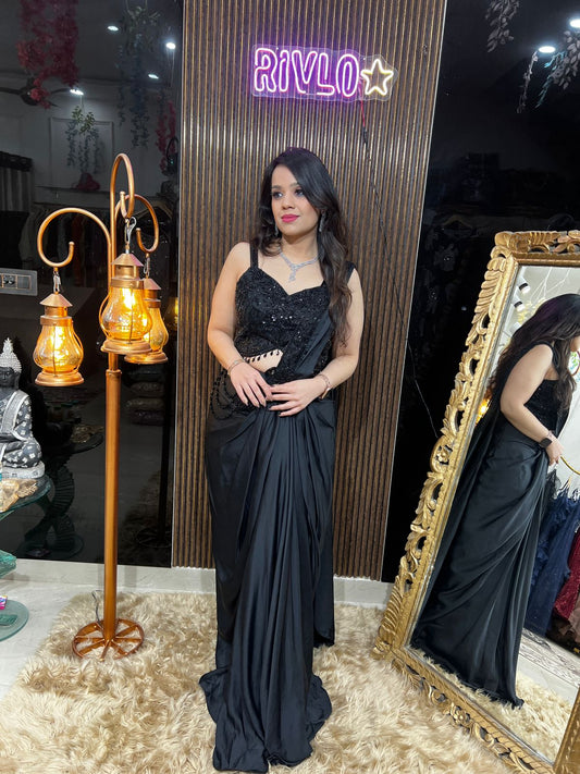 Black Embellished Drape Saree AC33