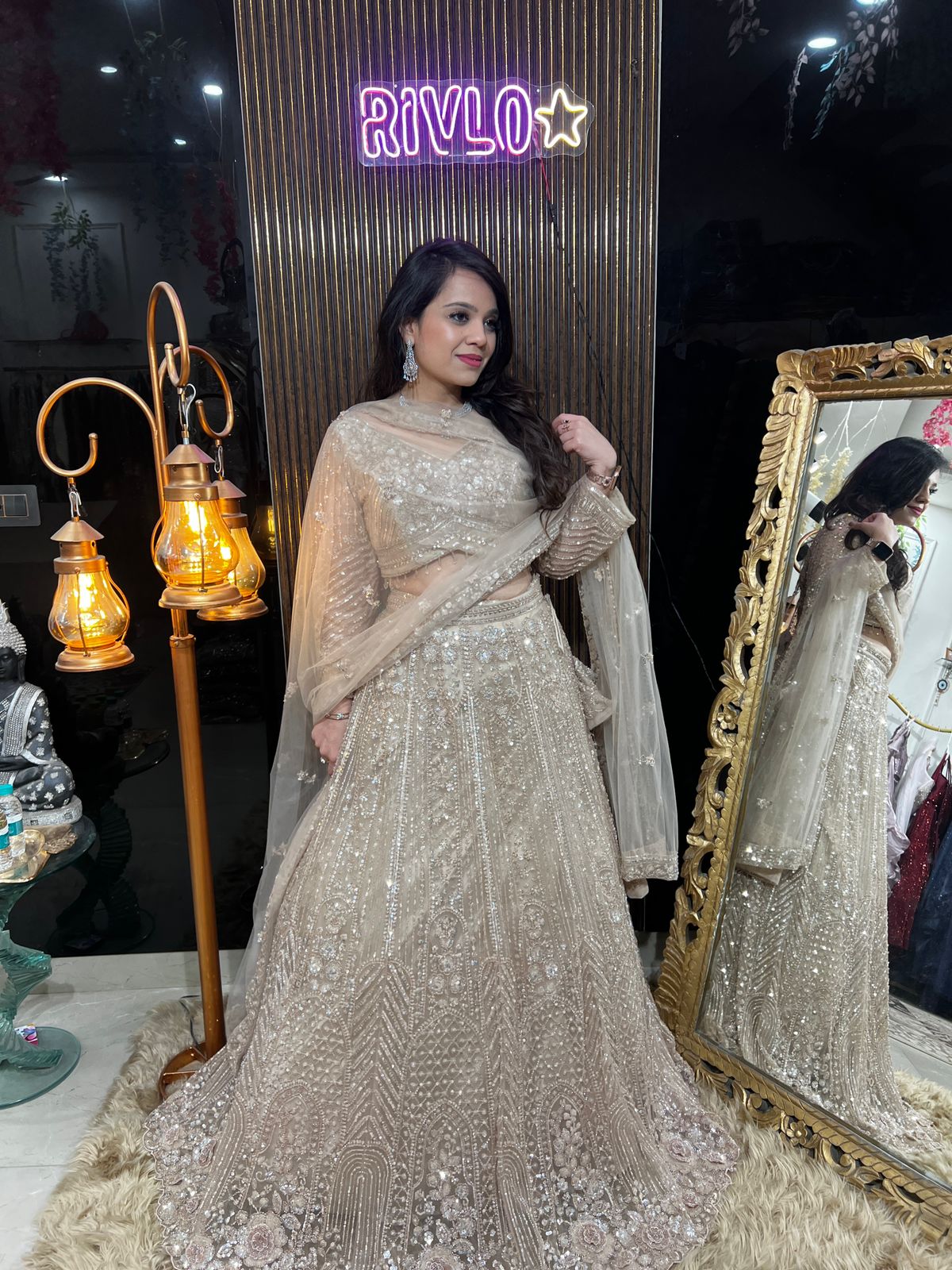 Champagne Gold Heavily Embellished Lehenga Set AC46
