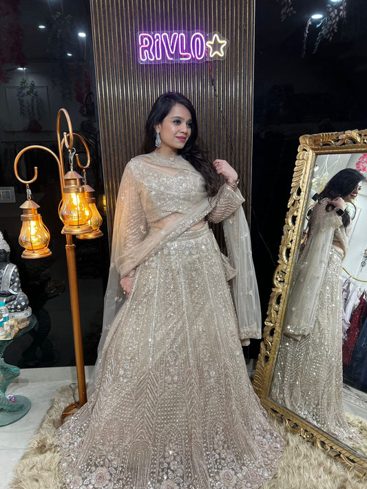Champagne Gold Heavily Embellished Lehenga Set AC46