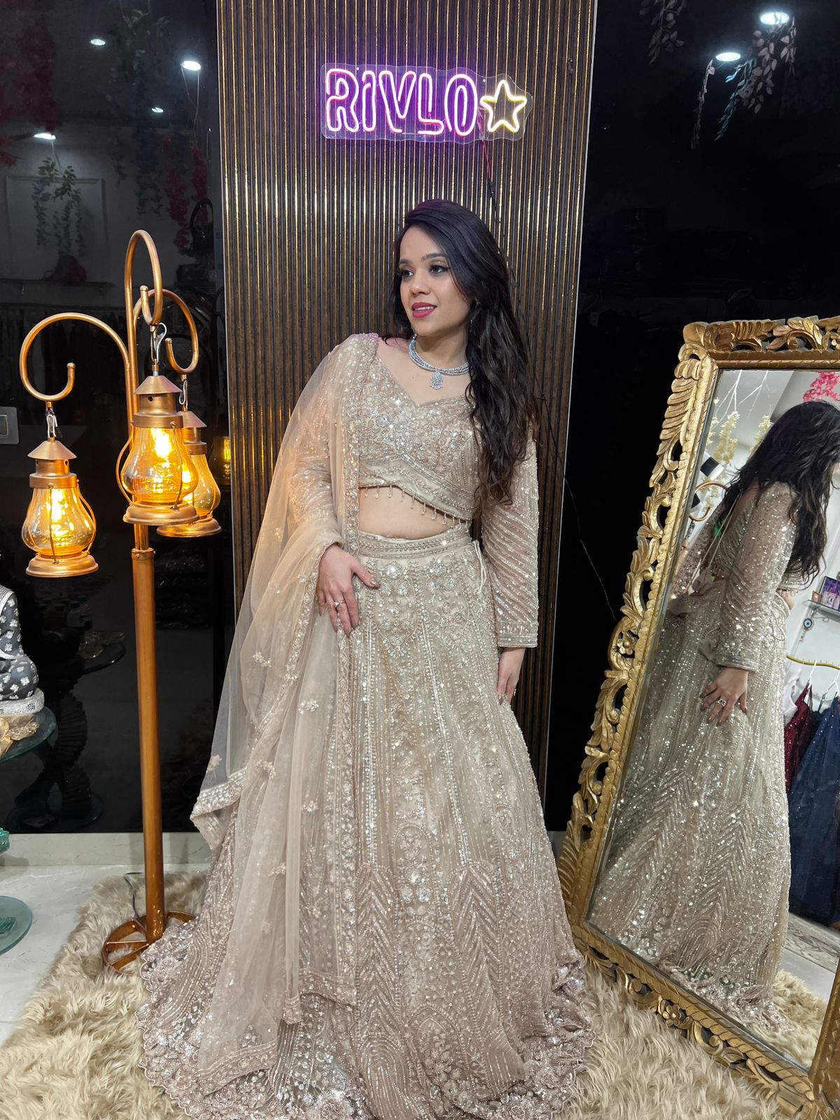 Champagne Gold Heavily Embellished Lehenga Set AC46