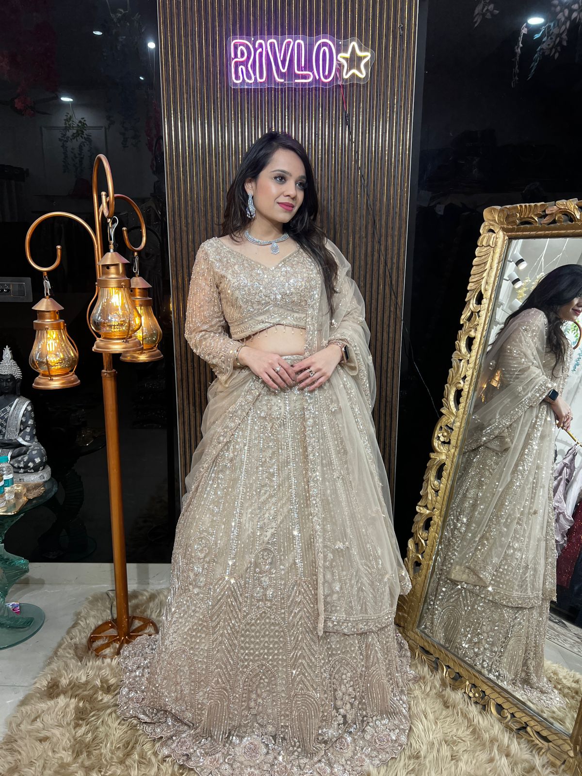 Champagne Gold Heavily Embellished Lehenga Set AC46