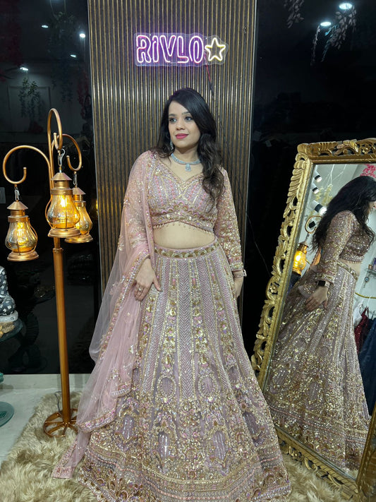 Blush Rose Gold Embellished Lehenga Set AC47