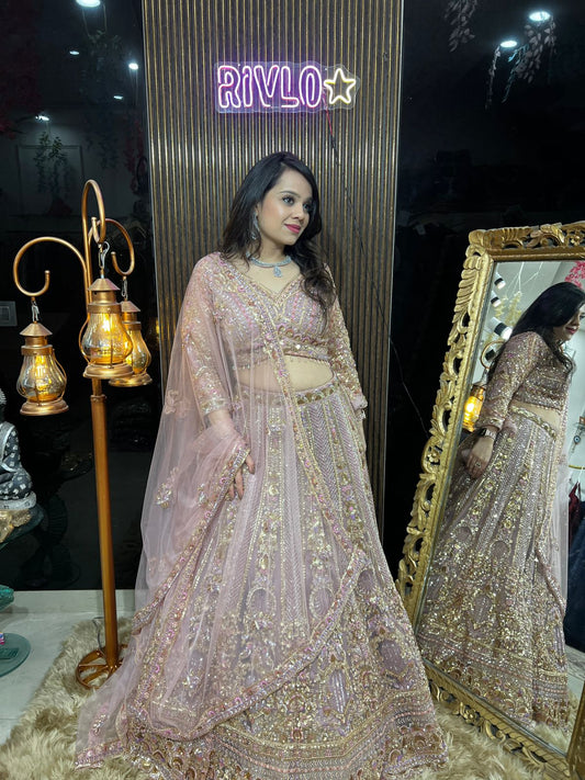 Blush Rose Gold Embellished Lehenga Set AC47