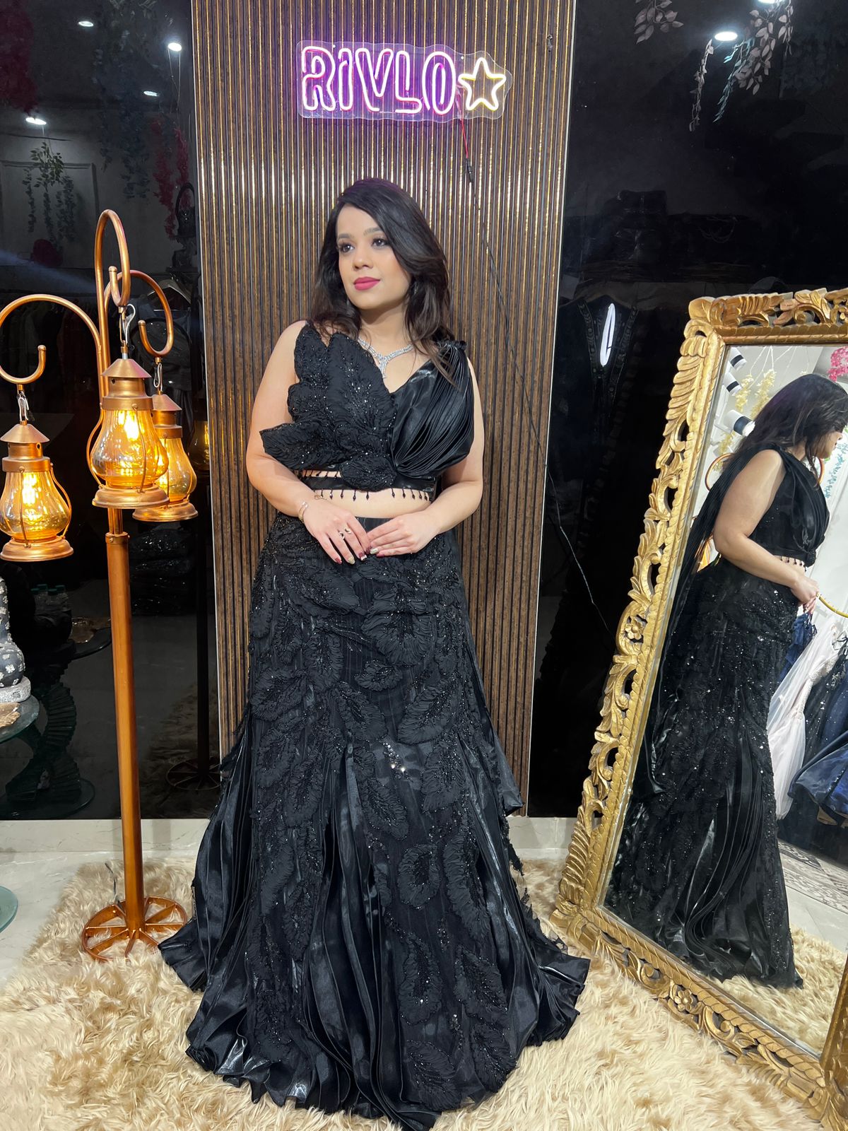 Midnight Black Embroidered Lehenga Set with Sculpted Blouse AC53