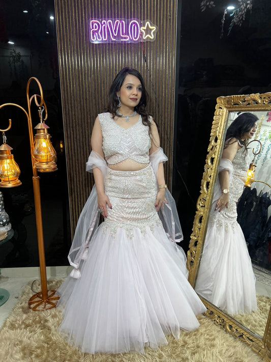 Baby Pink Emblished Fishcut Lehenga RC481