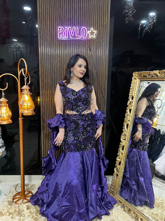 ❤️✨ Purple And Dark Mauve Embroidered Fishcut Lehenga Set ✨❤️RC487
