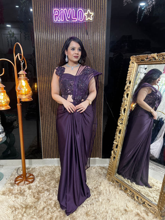 🤎✨ Wine Indo-Western Saree Set ✨🤎 AC65