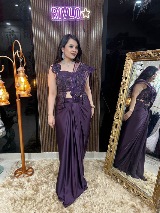 🤎✨ Wine Indo-Western Saree Set ✨🤎 AC65