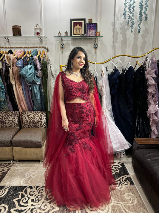❤️✨ Wine Red Embroidered Fishcut Lehenga Set ✨❤️ RC485